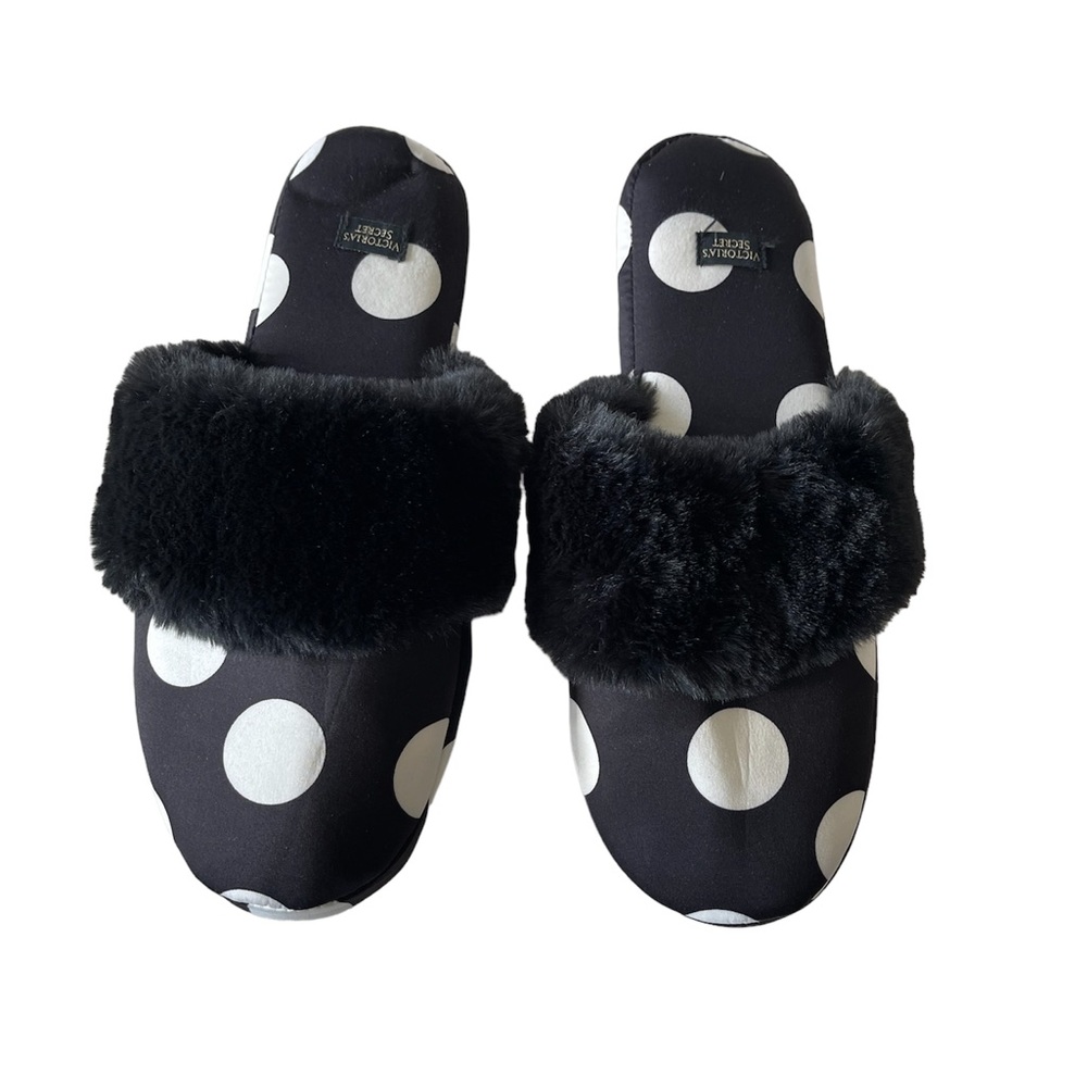 VICTORIA'S SECRET: Signature Satin Slippers: Polka Dot, Medium; Dust Bag